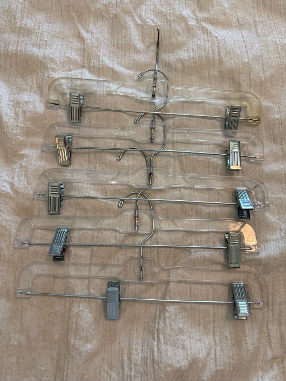 Clear Plastic and Silver Metal Pants Hangers with Clips - Set of 6 used